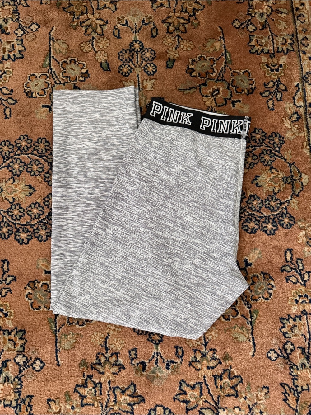 PINK Victoria's Secret Gray Heather Leggings with Black Branded Waistband